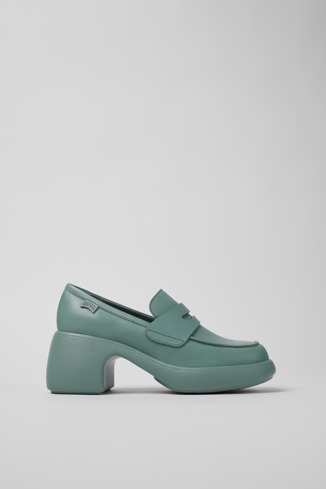 Side view of Thelma Green Leather Moccasin/Ballerina for Women.