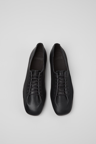 Overhead view of Casi Myra Black Leather Shoes for Women.