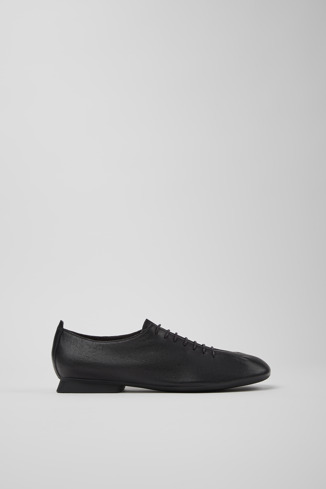 Side view of Casi Myra Black Leather Shoes for Women.