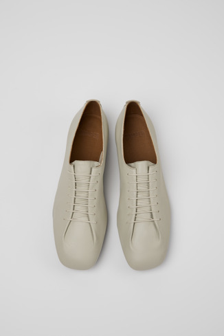 Overhead view of Casi Myra Gray Leather Shoes for Women.