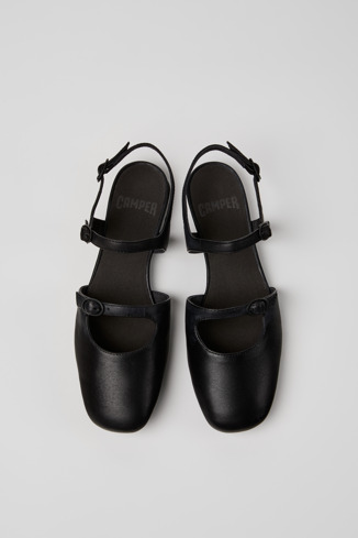 Overhead view of Casi Myra Black Leather Semi-Open Shoes for Women.