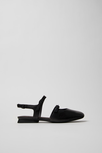 Side view of Casi Myra Black Leather Semi-Open Shoes for Women.