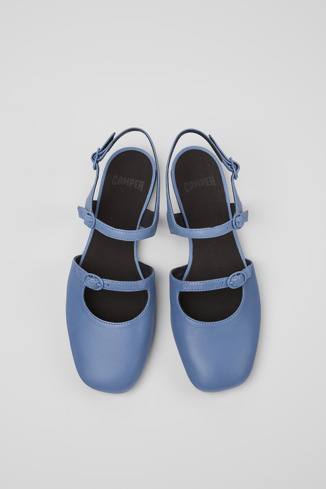 Overhead view of Casi Myra Blue Leather Semi-Open Shoes for Women.