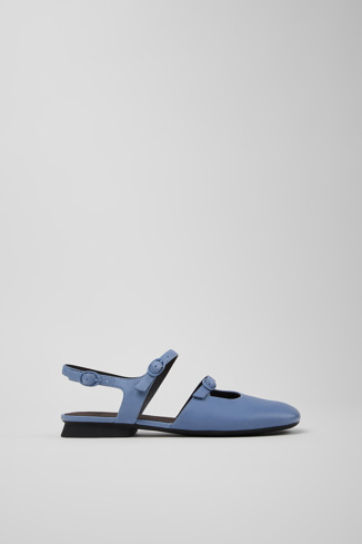 Side view of Casi Myra Blue Leather Semi-Open Shoes for Women.