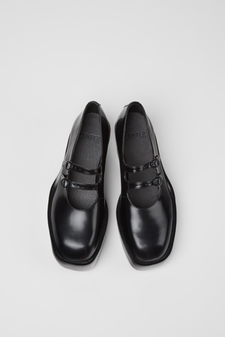 Overhead view of Billie Black Leather Moccasins for Women.