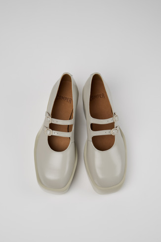 Overhead view of Billie Gray Leather Moccasins for Women.