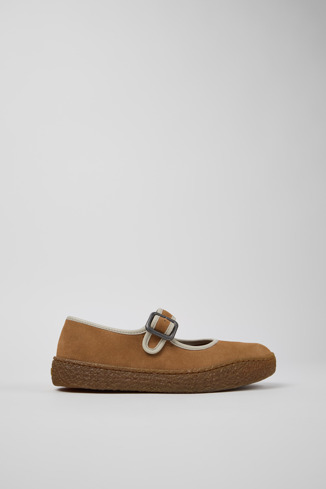 K201825-003 - Peu Terreno - Sneakers de piel nobuk marrón y gris para mujer.