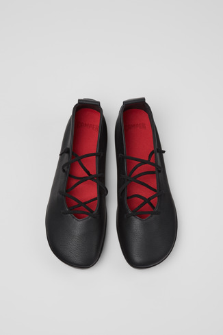 Overhead view of Right Nina Black Leather Ballerinas for Women.