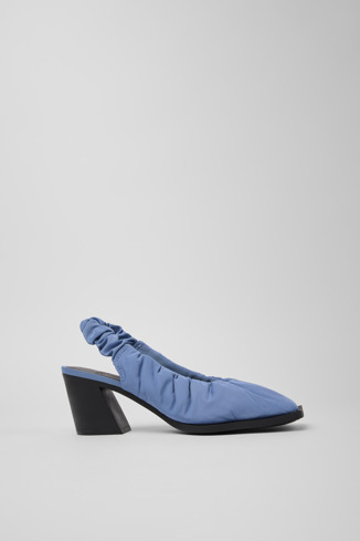 Side view of Karole Blue Textile Semi-Open Shoes for Women.