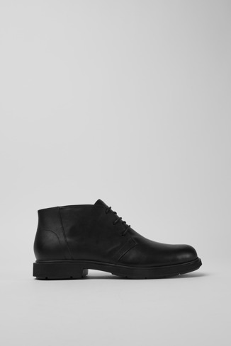 Side view of Neuman Black leather ankle boots for men