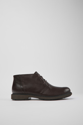 Side view of Neuman Brown leather ankle boots for men