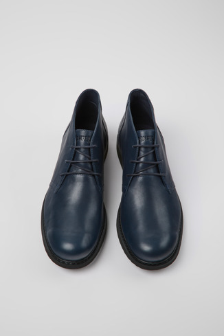 Overhead view of Neuman Blue leather ankle boots for men