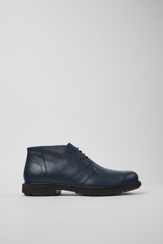 Side view of Neuman Blue leather ankle boots for men