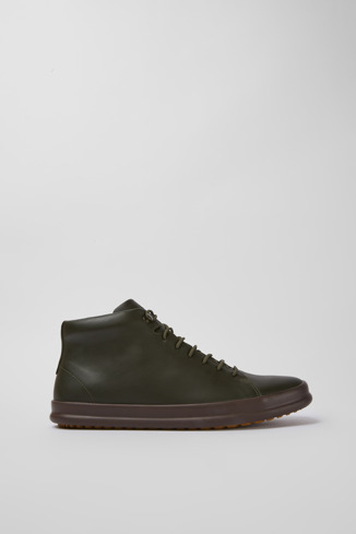 Side view of Chasis Dark green leather ankle boots