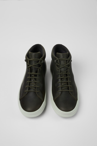 Overhead view of Chasis Green-gray leather shoes for men