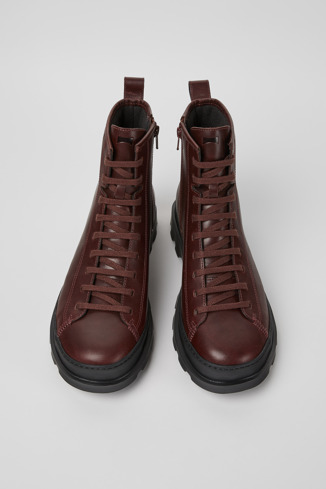Overhead view of Brutus Burgundy leather lace-up boots