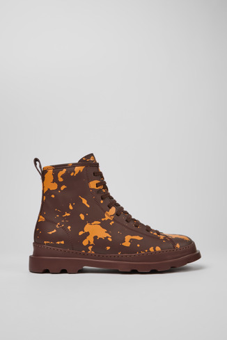 Side view of Brutus Burgundy and orange leather ankle boots for men