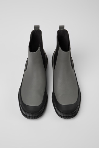 Overhead view of Pix Gray and black leather Chelsea boots for men