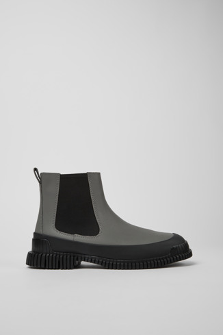 Side view of Pix Gray and black leather Chelsea boots for men