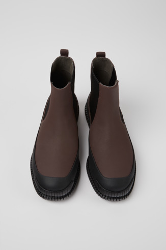 Overhead view of Pix Brown and black leather Chelsea boots for men
