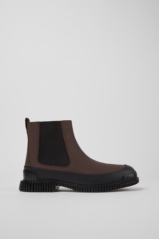 Side view of Pix Brown and black leather Chelsea boots for men