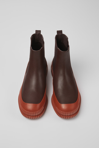 Overhead view of Pix Red and brown leather Chelsea boots for men