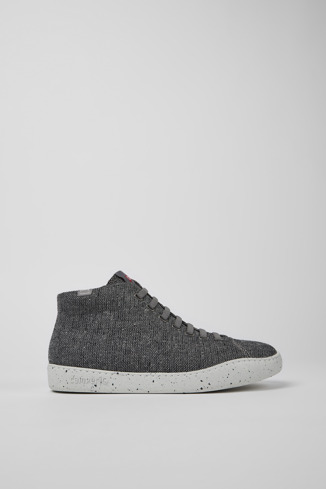 Side view of Peu Touring Gray and black recycled wool sneakers for men