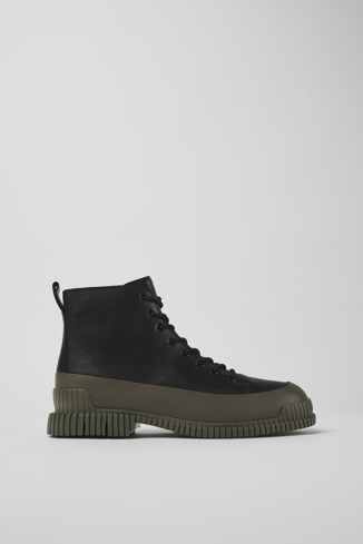 Side view of Pix Black and green leather ankle boots for men