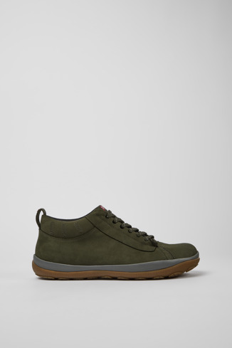 Side view of Peu Pista Green nubuck shoes for men