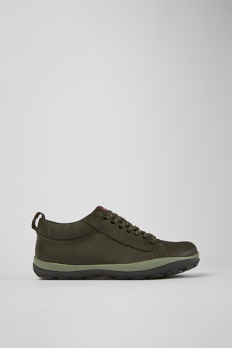 Side view of Peu Pista GORE-TEX Green-gray leather shoes for men