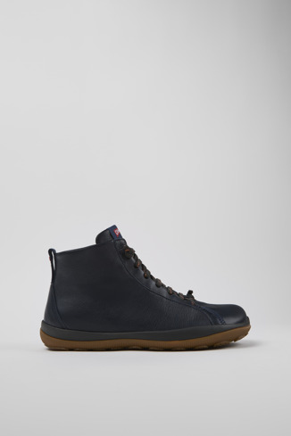 Side view of Peu Pista Blue leather ankle boots for men