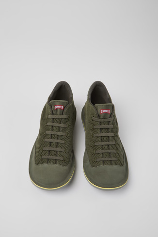 Overhead view of Beetle Green textile and nubuck shoes for men