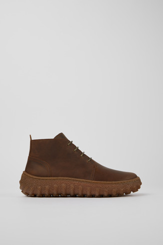 Side view of Ground Brown lace up ankle boot for men