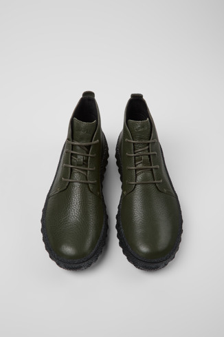 Overhead view of Ground Green-gray leather ankle boots for men