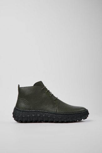 Side view of Ground Green-gray leather ankle boots for men