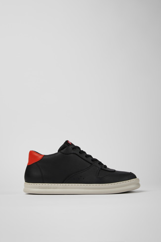 Side view of Runner Black and red leather sneakers for men