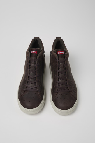 Overhead view of Runner Brown nubuck ankle boots for men