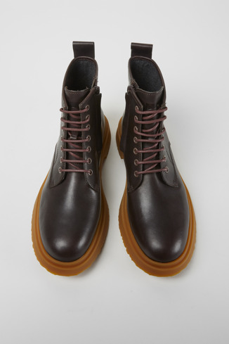 Overhead view of Walden Dark brown leather boots for men