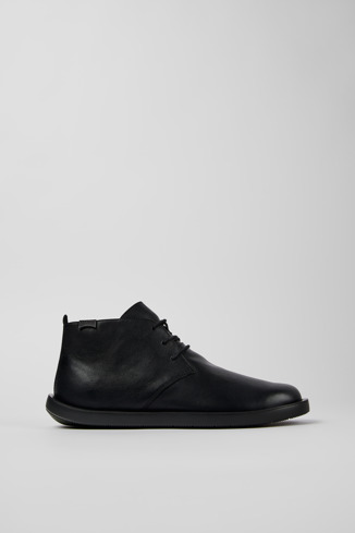 Side view of Wagon Black Leather Desert Boot for Men