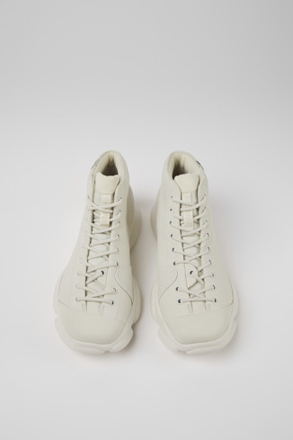 Overhead view of Karst White non-dyed leather sneakers for men