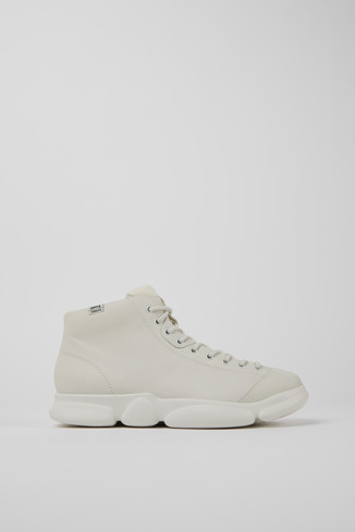 Side view of Karst White non-dyed leather sneakers for men
