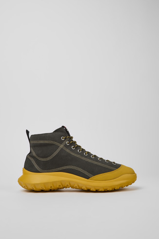 Side view of CRCLR Gray and yellow nubuck ankle boots for men