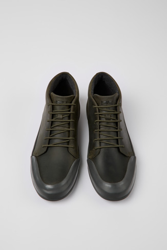Overhead view of Chasis Dark green leather ankle boots for men