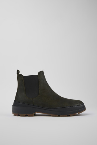 Side view of Brutus Trek Green-gray nubuck ankle boots for men