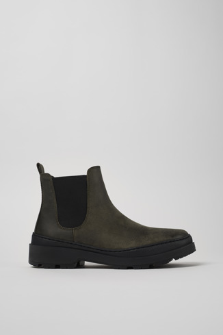 Side view of Brutus Trek Green nubuck ankle boots for men