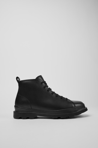 Side view of Brutus Black leather ankle boots for men