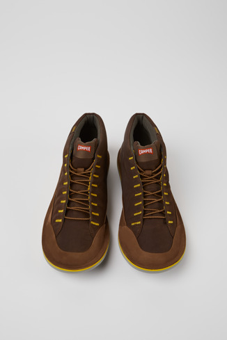Overhead view of Beetle Brown textile and nubuck ankle boots for men