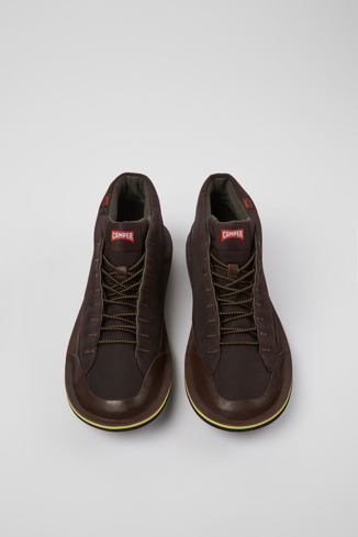 Overhead view of Beetle PrimaLoft® Dark brown textile and nubuck ankle boots for men