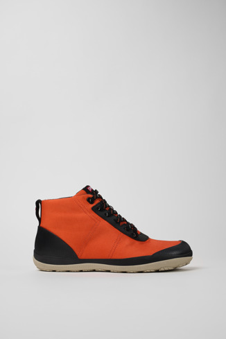 Side view of Peu Pista Orange textile ankle boots for men