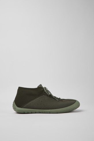 Side view of Path Green-gray textile sneakers for men